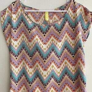 Bee Stitched Open-Back Tribal Print Top, Women’s Multicolor Blouse, Size Small